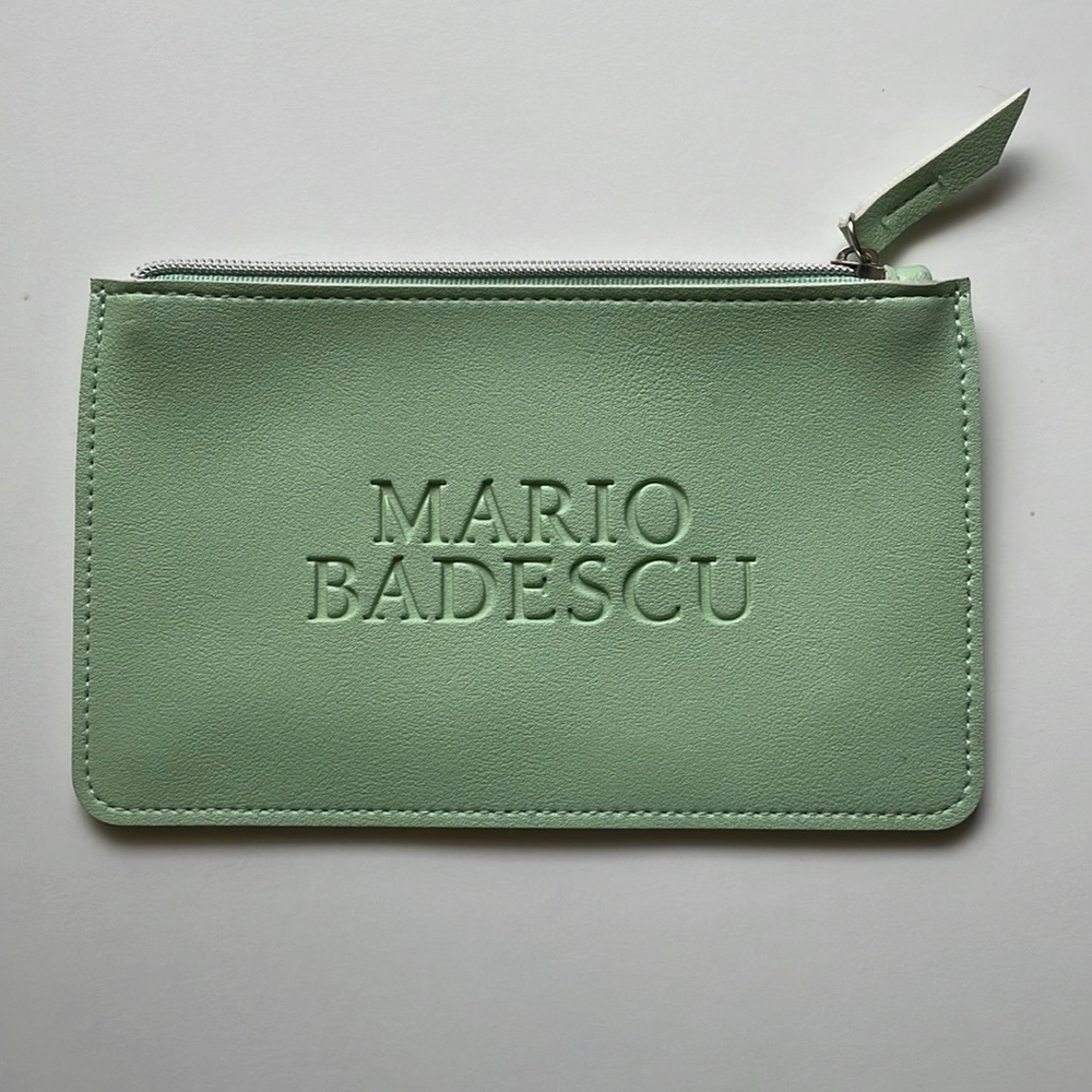 Mario Badescu two bags. Mint and white with dark green makeup bag/cosmetic bag.